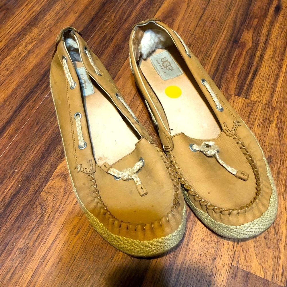 UGG Chestnut Nubuck Espadrille Flat Moccasin.Leather Loafers Size 8.5 *flaw